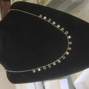 925 Sterling Silver Multi Color Small Oval Stone Lucky Necklace